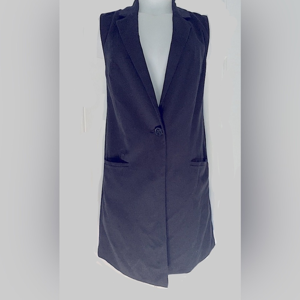Limited xs Extra Small black lined long vest sleeveless blazer one button
